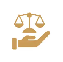 Hand holding scales of justice icon